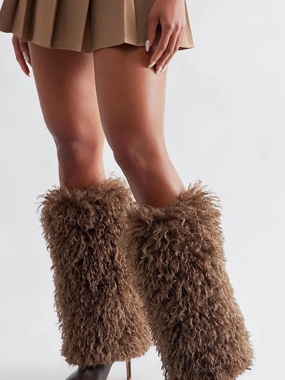 Azalea Wang Conrad Faux Fur Stiletto Boot Brown